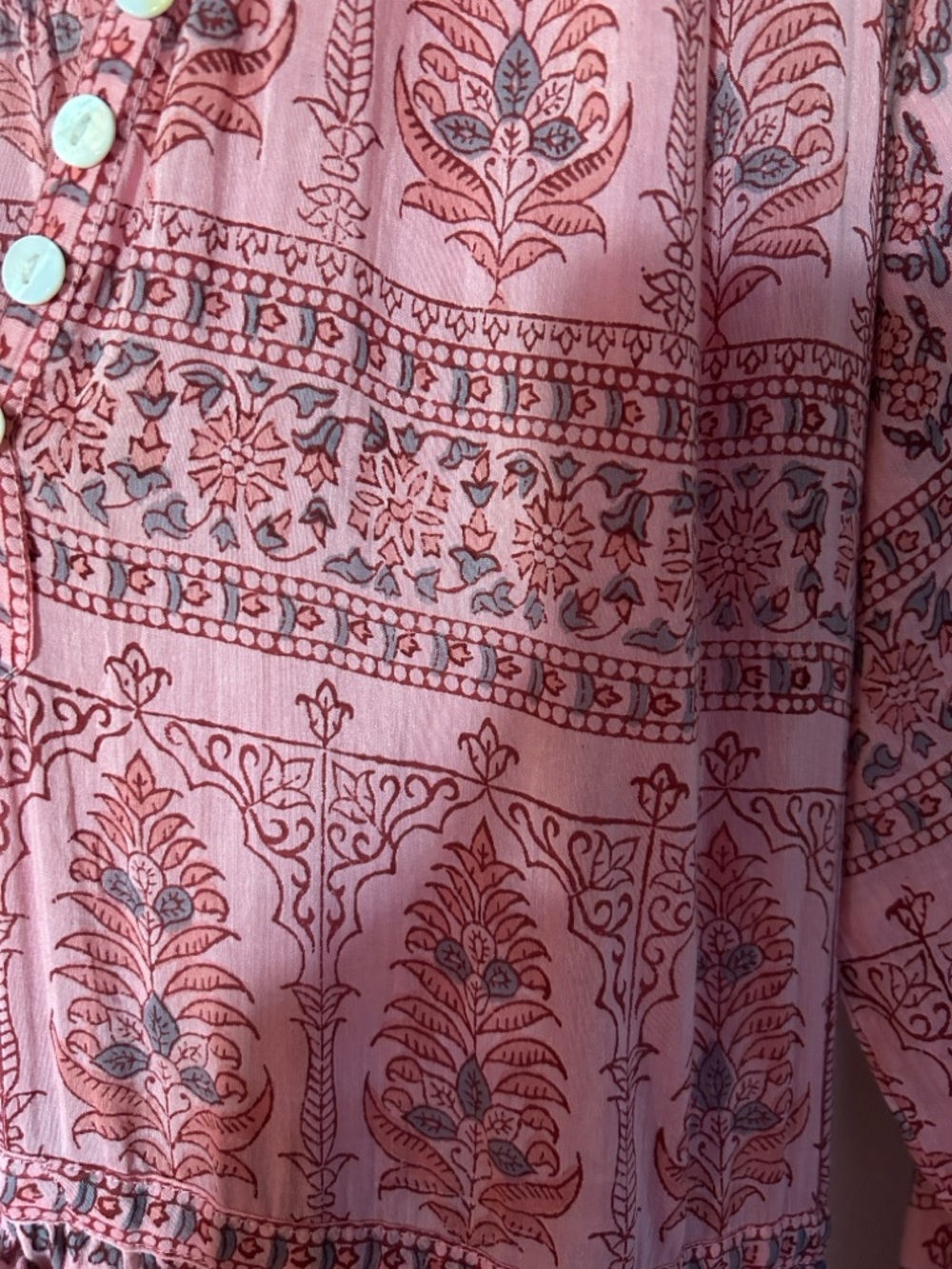 Pink Printed Tiered Midi Dress with Drawstring Waist - Picture 3 of 4